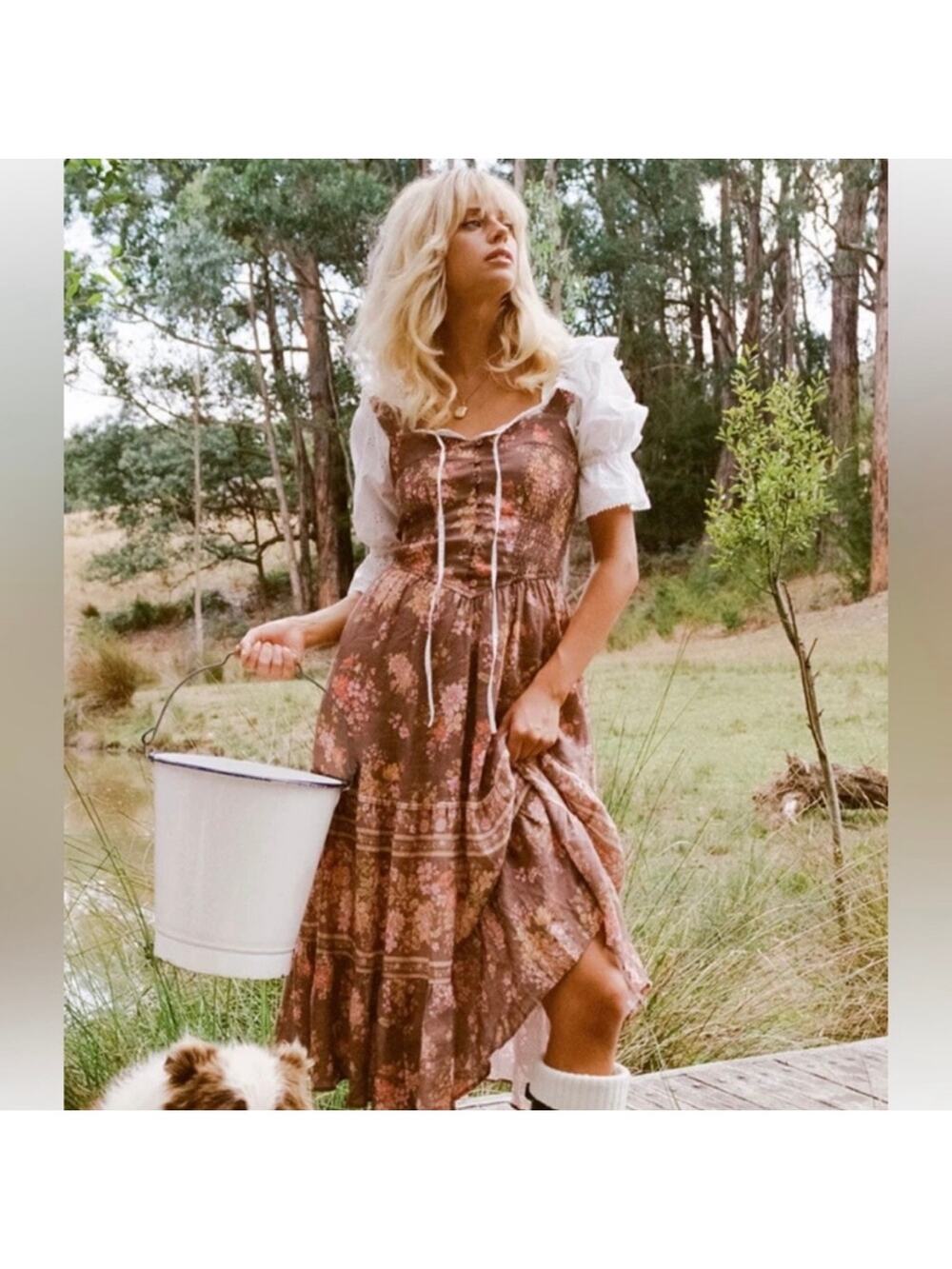 Spell meadowland linen brown midi sundress xxs